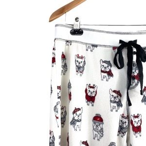 NWT PJ Salvage Waffle Knit Thermal Holiday Frenchie Dogs Jogger Lounge Pants L
